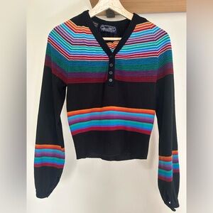 70’s Vintage Black Sweater with Colorful Stripes size Medium
